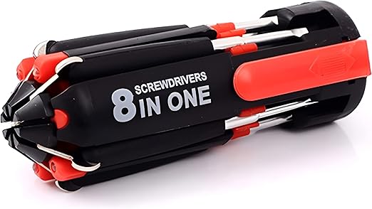 Compact 8 In 1 Multi Screwdriver Tool Set With 6 LED Torch